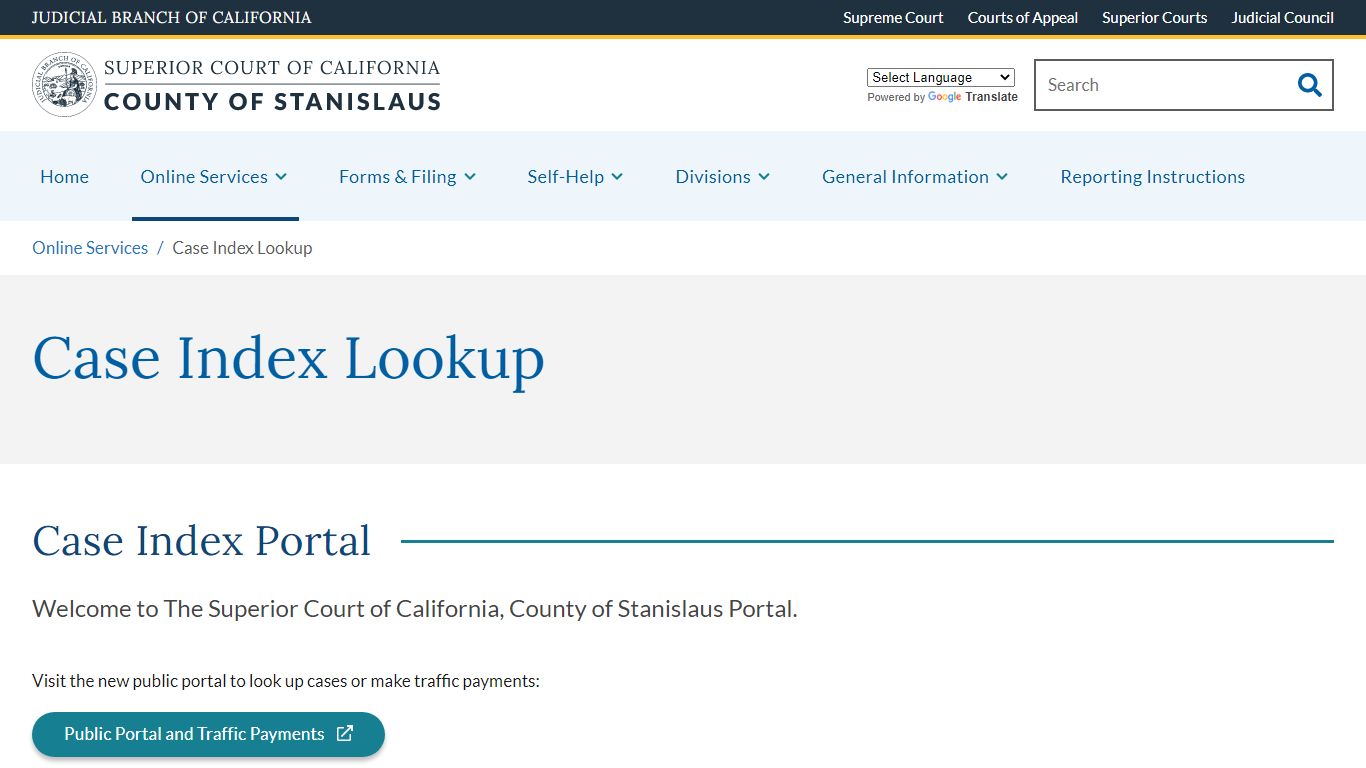 Case Index Lookup | Superior Court of California | County of Stanislaus
